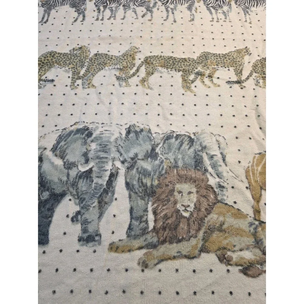 Vintage Safari Animal Bath Beach Towel Lion Zebra Elephant Cheetah Fringe 34x58